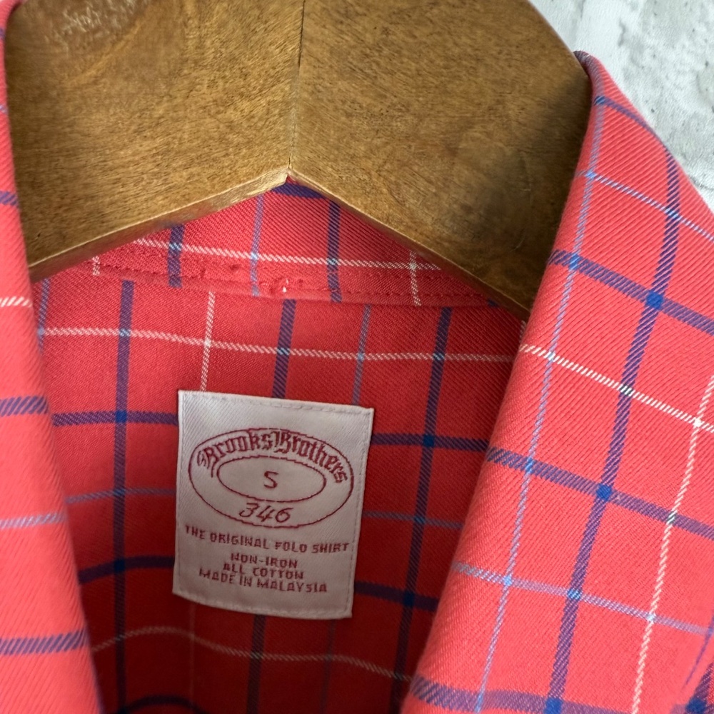 Brooks Brothers 346 Pink & Blue Plaid NI Casual Button Down Shirt Mens Small - Picture 3 of 6
